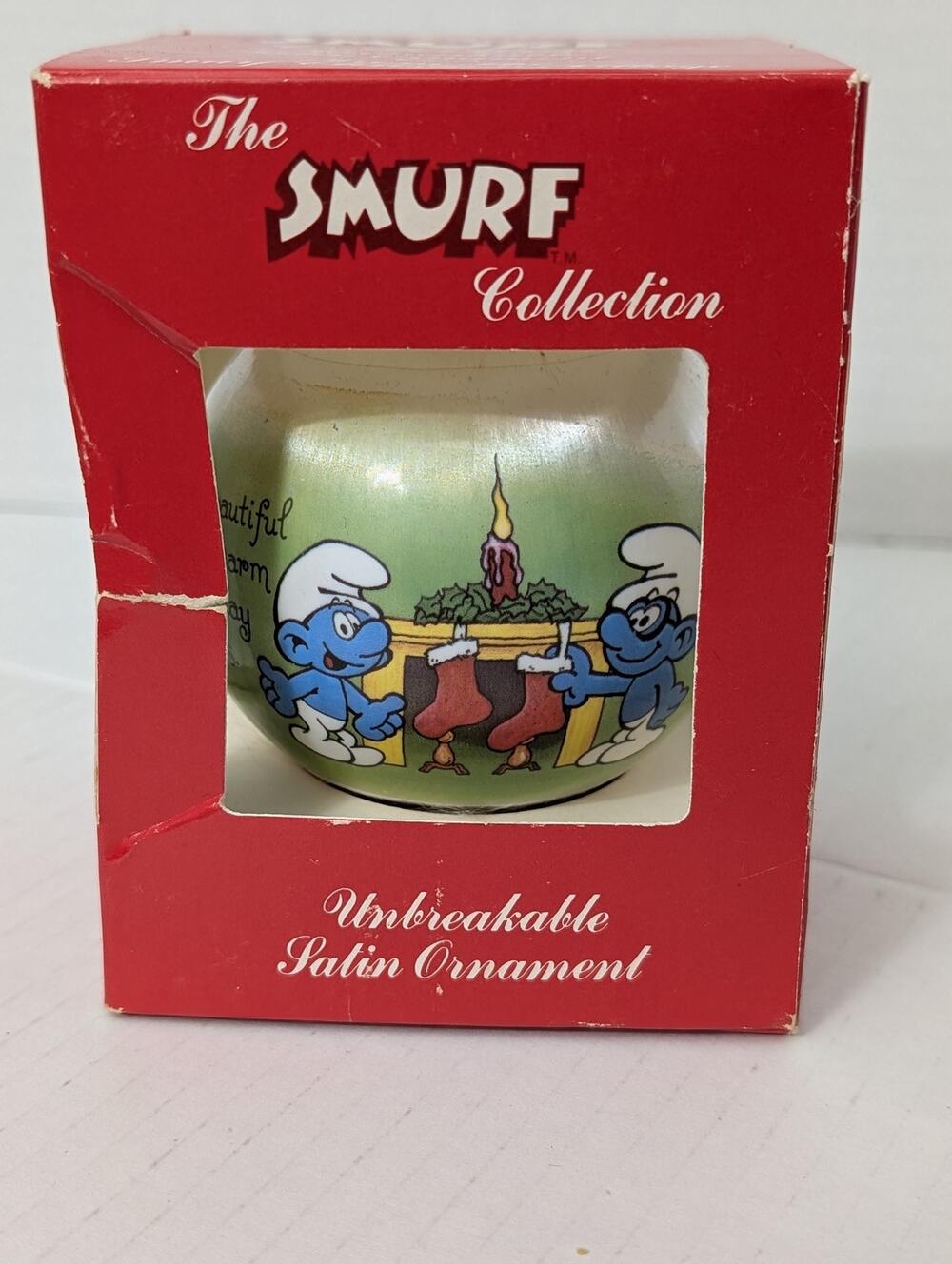 Vintage Smurf 1982 Satin Christmas Ornament in Original Box